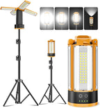 CORESLUX Rechargeable Camping Lights with Stand, 6000K Portable Work Light with 4 LED Lamp Heads, Magnetic Work Light Camping Essentials Emergency Flashlight with Detachable Tripod Tool Gifts for Men