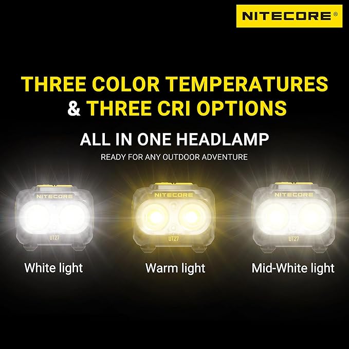 Nitecore UT27 MCT Pro High CRI Three Color Temperatures Lightweight Trail Running Headlamp with 2X HLB1500 Battery Pack, Tag (Black)