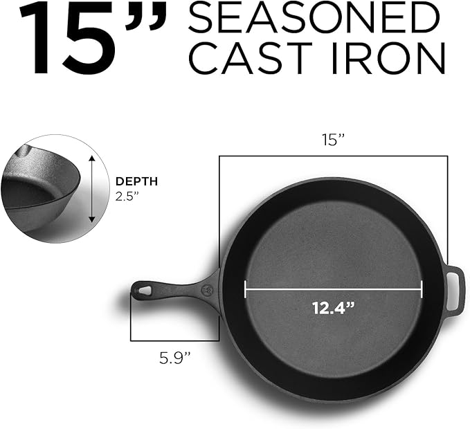 Commercial CHEF 15-inch Pre-seasoned Cast Iron Skillet