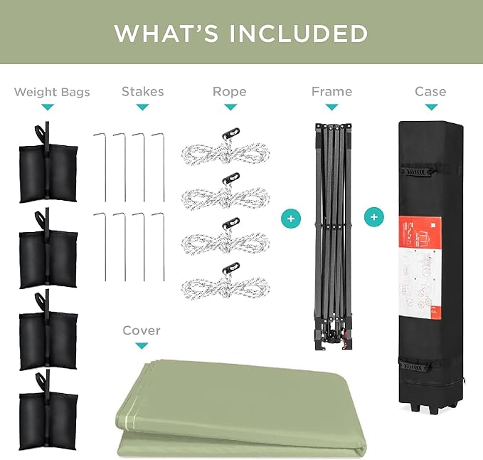 Best Choice Products 10x10ft Pop Up Canopy Tent, Outdoor Shade, 1 Person 1 Minute Set Up, Carry Case, 4 Weight Bags - Sage Green