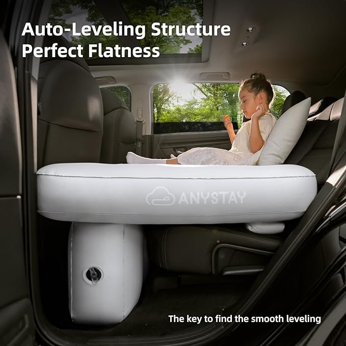 Car Back Seat Air Mattress - Universal Fit SUV/Sedan, Inflatable Camping Mattress with Built-in Pump & Air Support Column, Portable True Flat Gap-Filling Car Bed for Sleeping Roadtrip Travel