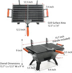 Sungmor Compact Cast Iron Charcoal Grill - Tabletop BBQ Grill with Adjustable Grate & Wooden Handles, 12” x 7” Ideal for 1-3 People - Portable Heavy-Duty Grill for Camping, Balcony & Small Spaces