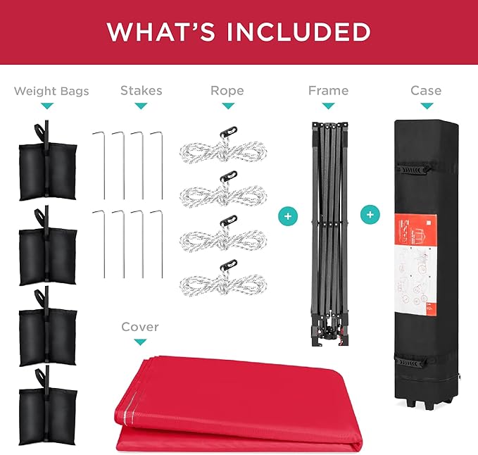 Best Choice Products 10x10ft Pop Up Canopy Tent, Outdoor Shade, 1 Person 1 Minute Set Up, Carry Case, 4 Weight Bags - Red