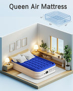 Queen Air Mattress with Built in Pump Luxurious Comfort 16" Raised Inflatable Mattress Queen Airbed Blow Up Mattress for Home Guests 80"*60"*16" Air Bed 3 Mins Fast Inflate/Deflate 660 lbs Max