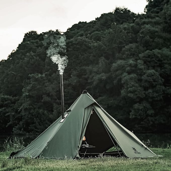 OneTigris Conifer Canvas Hot Tent with Stove Jack, Fire Retardant Teepee for Adults, Snow Skirt for Winter Camping, Travel, Bushcraft