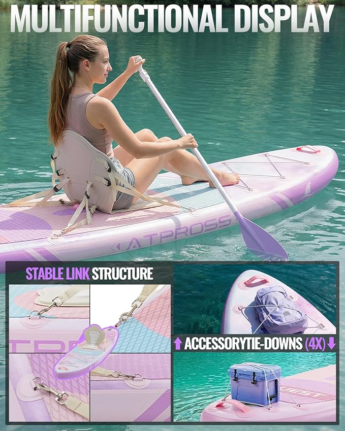 10'6''x33''Inflatable Stand Up Paddle Board, 400lbs Extra Wide Stand Up Paddleboard with Kayak Seat, Anti-Slip EVA Deck Premium SUP Accessories Kit, Non-Slip Stable Deck Boat for Yoga Fishing Surf