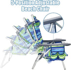 Giantex Folding Beach Chair, Patio Sling Chairs with 5 Adjustable Position, Head Pillow, Storage Bag, Towel Bar, Cup Holders, Backpack Chairs for Sunbathing, Camping Chair