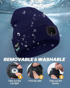 Bluetooth Beanie with Light, USB Rechargeable LED Headlamp Winter Hat, Men Women Valentine's Day Gifts