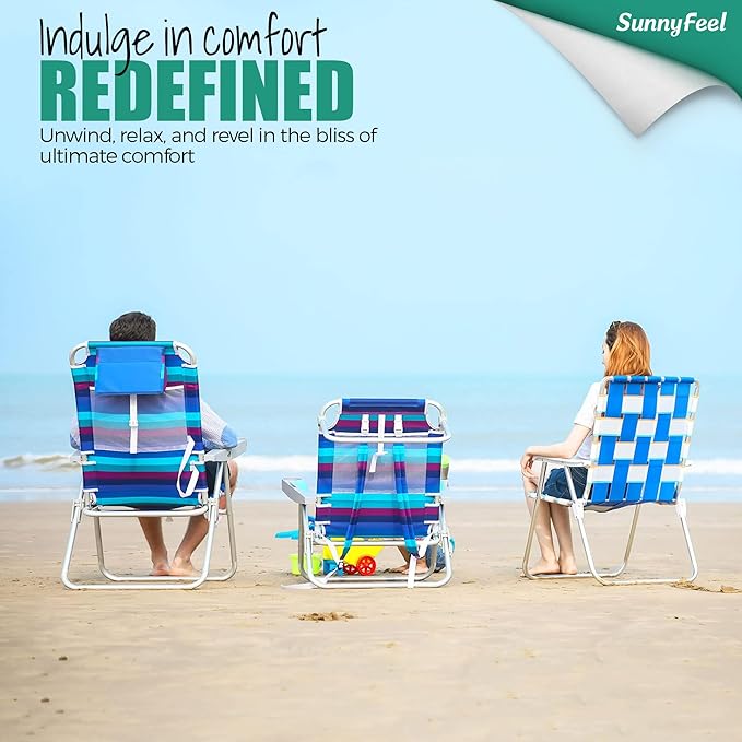 SUNNYFEEL Extra Wide Low Beach Chair 2 Pack 5 Position Lay Flat 500 LBS Heavy Duty, XL Oversized Folding Camping Chairs with Cup Holder for Outdoor/Sand, Portable Backpack Beach Chair for Adults