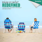 SUNNYFEEL Extra Wide 28" Low Beach Chair 5 Position Lay Flat, XL Oversized Portable Folding Camping Chairs with Cup Holder for Outdoor/Trip, Lightweight Foldable Backpack Beach Chair for Adults