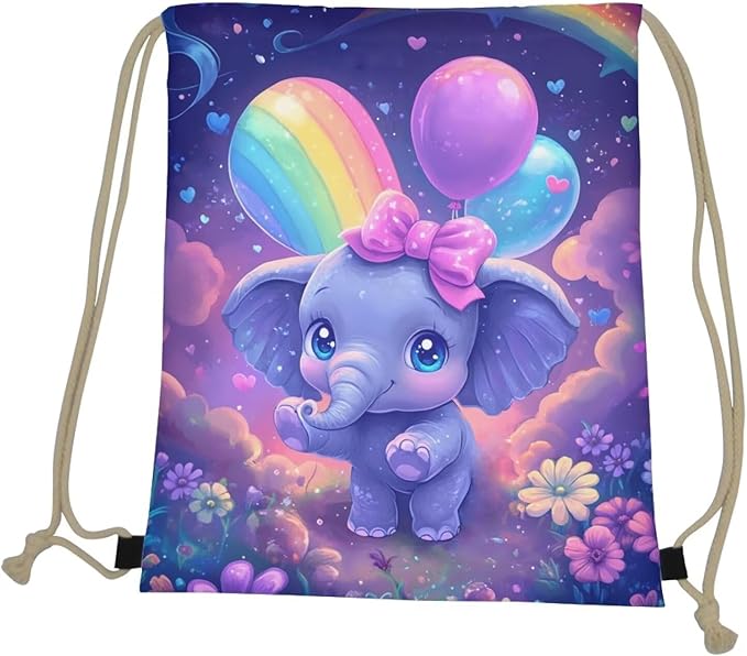 Upetstory Elephant Drawstring Backpack Lightweight Draw String Bag Cinch Sack Pack School PE Kids Bags Travel Storage Pouch for Gym Traveling Yoga Outdoor Sports Active Exercise Fitness