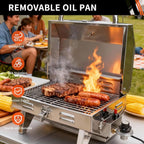 Boat Grill, 304 Stainless Steel Marine Grills w/Rod Holder Mount, Portable Propane BBQ for Boats & Tailgating & Camping, Built in Thermometer (Grill)