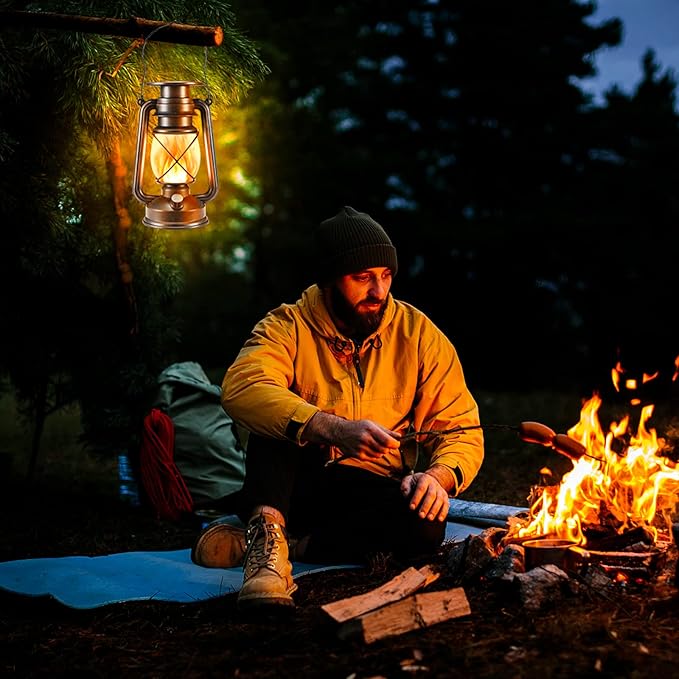 Solar Lantern Outdoor, Hanging Solar Lights Flickering Flame LED Vintage Lantern, Waterproof Camping Lamps, Auto On/Off Landscape Decor for Table Patio Garden Yard Pathway Porch, 2 Pack