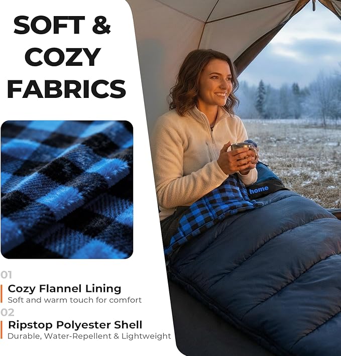 Cotton Flannel XXL Sleeping Bags for Adults Cold Weather Camping Sleeping Bag for Adults Kids Teens with Compression Sack,Camping Gear for Traveling,Hiking,Climbing,Outdoor,Indoor