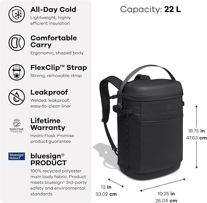 Hydro Flask Carryout Cooler Backpack - Insulated Portable Soft Cooler - 20 L Capacity in Capri Blue