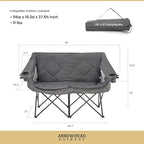 ARROWHEAD OUTDOOR Portable Folding Double Duo Camping Chair Loveseat w/ 2 Cup & Wine Glass Holder, Carrying Bag, Supports up to 500lbs