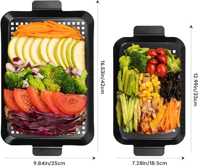 Outdoor Grill Pans Tray Barbecue Plate 2 Grilling Baskets Outdoor Grill Pans with Hole BBQ Grill Tray Grilling Basket Set for Camping Vegetable Meat (dark black)