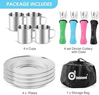 Odoland Bundle – 2 Items 12pcs Camping Cookware Mess Kit with Mini Stove and 25pcs Stainless Steel Utensils Camping Tableware Kit for Backpacking, Outdoor Camping Hiking and Picnic