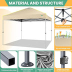 COBIZI 10x10 Pop Up Canopy Tent, Outdoor Party Tent Without Sidewall One Push Setup Glow, 3 Adjustable Height Air Vent Waterproof UPF50+, Bag, 4 Sandbag, 8 Stake, 4 Rope for Beach, Commercial