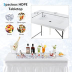 Giantex 4 FT Folding Ice Cooler Table for Parties with Drain, No Assembly Ice Bin Table with Removable Matching Skit, Portable Fill and Chill Table for Cooling Food Beverage, Picnic, BBQ, Tailgating