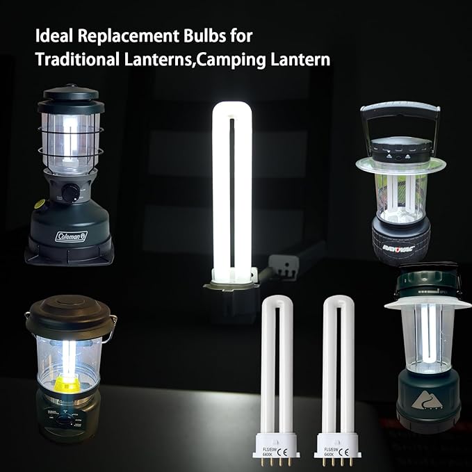 (2PACK) FLS/E9W Fluorescent Bulb,Replacement for Camping Lantern Bulb,4 Pin 2G7 Base,5.5 inch Special Size,6400K