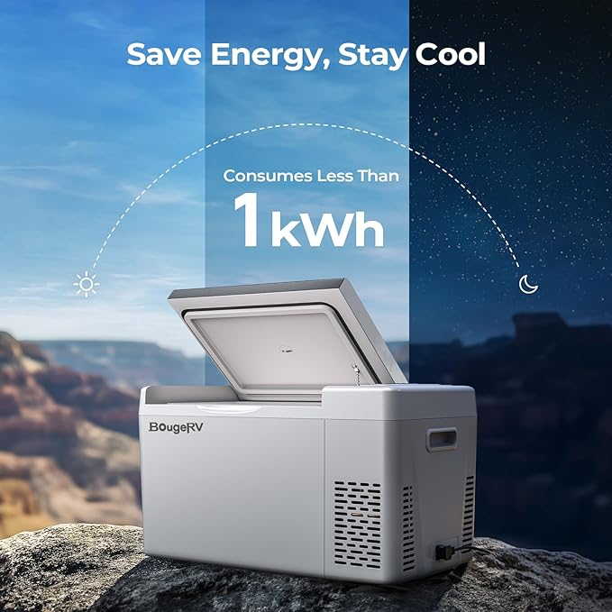BougeRV 12 Volt Refrigerator 12V Car Fridge 23 Quart Portable Freezer Compressor Cooler 12/24V DC 110~240 Volt AC for Truck Van RV Camper SUV Travel Camping Road Trips Tailgating -7℉~50℉
