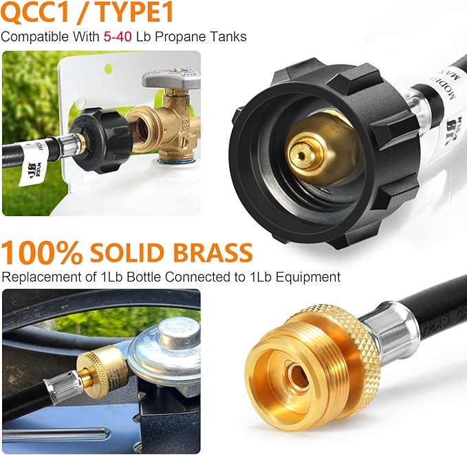 GasSaf 8FT Propane Hose, Propane Adapter Hose, Propane Tank Hose 1lb to 20lb Converter, Suitable for Weber Q Grills, Blackstone Griddles, Coleman Stoves, Mr Heater Buddy & More
