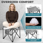 FUNDANGO Oversized Camping Stool for Adults, 2 Pack Thick Padded 18.1 Inch Folding Ottoman Foot Rest, 440 Lbs Heavy Duty Outdoor Camp Chairs with Anti-Slip Foots&Carry Bag for Fishing Travel (Grey)