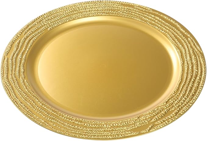 100 PCS Antique Charger Plates Bulk, 13'' Plastic Embossed Dinner Plate Chargers Round Floral Plates for Wedding Decorative Chargers for Table Dinner Kitchen Party Decoration (Golden)