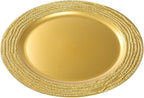 100 PCS Antique Charger Plates Bulk, 13'' Plastic Embossed Dinner Plate Chargers Round Floral Plates for Wedding Decorative Chargers for Table Dinner Kitchen Party Decoration (Golden)