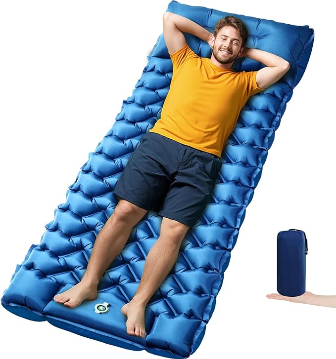 Sleeping Pad, Compact Sleeping Pad for Camping with Pillow Built-in Foot Pump, Inflatable Sleeping Mat for Travel Backpacking Hiking Sleeping Bag Tent, Outdoor Adventure Camp Gear