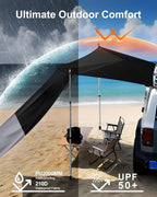 Portable Car Awning for SUV/Truck RV, Shade Waterproof Roof Rack Awning with Side Wall, Heavy Duty Magnets, Suction Cups & Reinforced Poles for Overland, Camping, Beach, Tailgating (Black)