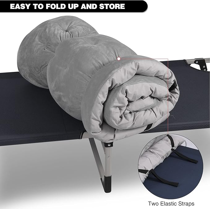 REDCAMP Folding Cot Pads for Sleeping Extra Thick, Soft Comfortable Velvet & Corduroy Cotton Camping Cot Mattress Pad for Backpacking Hiking, Black Blue Brown Grey 75x30 inches