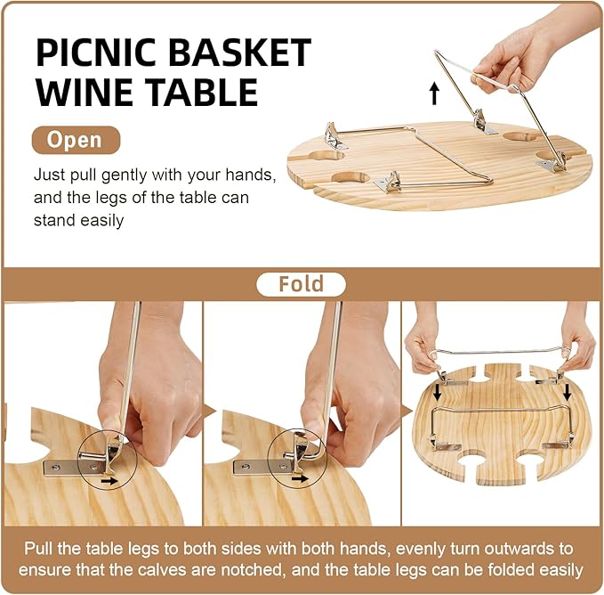STBoo Picnic Basket for 4 - Wicker Picnic Set with Wine Table | Willow Basket Kit with Insulated Cooler Bag for Camping, Outdoor, Christmas, Party (Beige)