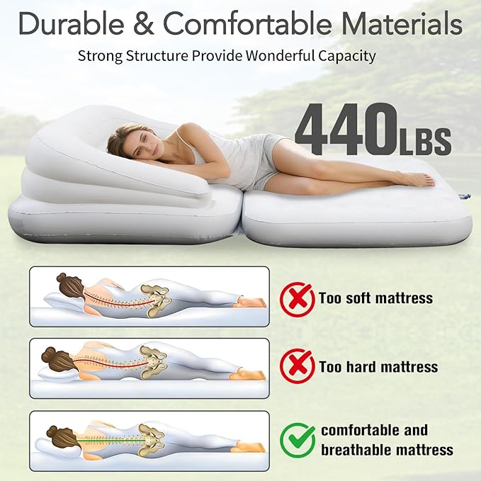 Full Size Inflatable Sofa Bed with Air Pump,2-in-1 Blow-Up Couch and Folding Air Mattress Bed for Home,Camping,and Guests