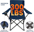 Portable Camping Chair 2 Pack, Folding Outdoor Chair with Cup Holder & Side Pocket for Camping, Hiking, Picnic, Beach (Navy Blue)
