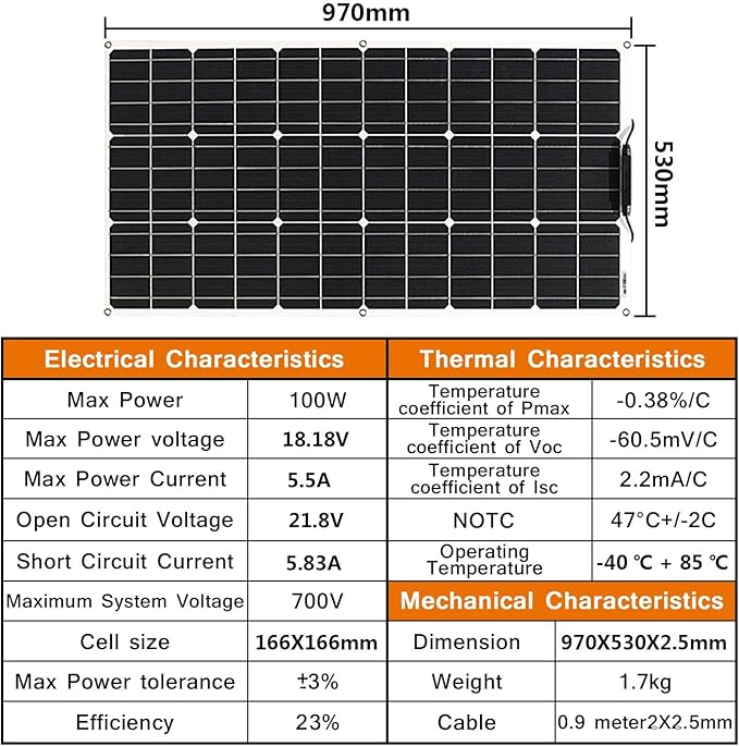 1000W Flexible Solar Panels 10x100W 12V Monocrystalline Cell for Battery Charge Marine RV Trailer Boat Cabin Van Car Uneven Surfaces