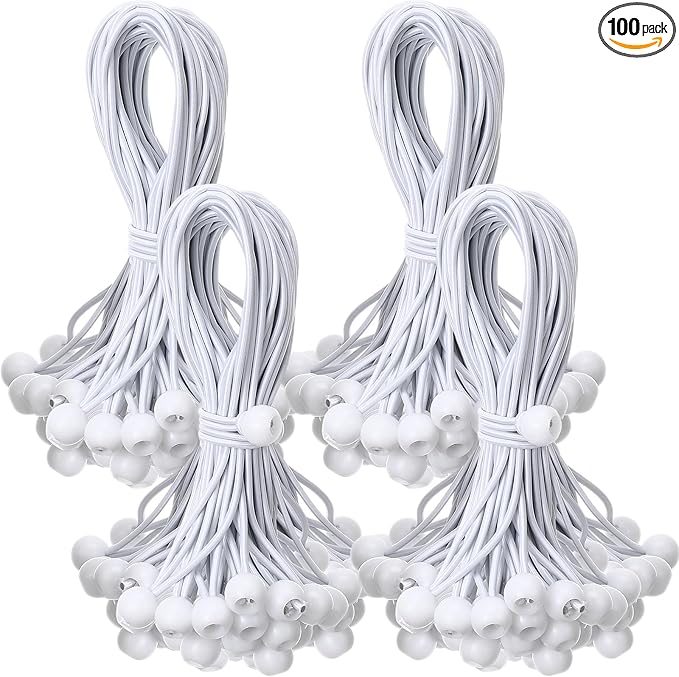 100 Pcs Ball Bungee Cords 9 Inch Bulk Bungee Balls Heavy Duty Outdoor Indoor for Shelter Camping Canopy Cargo Tents Poles (White)
