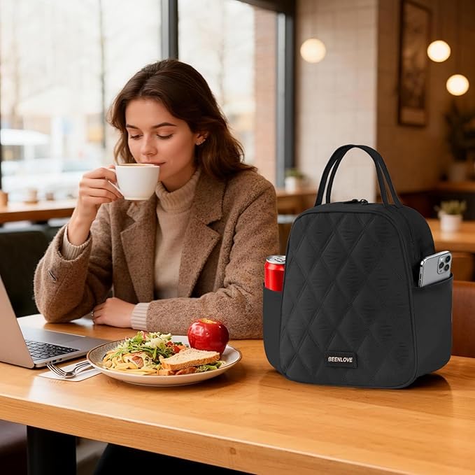 Lunch Bag for Women and Men Soft,Reusable Insulated Lunch Box,Leakproof Lunch Cooler for Work Picnic Beach Camping,Black