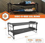 Disc-O-Bed 2XL Outdoor Convertible 2 Person Bench and Double Camping Cot Portable Bed Bunk System for Adults, Black