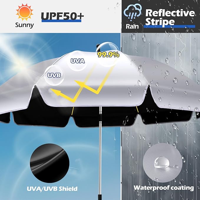 2Pack 48.8 inch Large Beach Umbrella with Clamp Sun Shade for Beach Chair, 360°Adjustable UV Protection Golf Umbrella with Clip for Outdoor Stroller Wheelchair Camping Chair