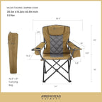 ARROWHEAD OUTDOOR Deluxe Folding Camp Chair – 550lb Capacity Heavy-Duty Quad Chair with Integrated Cooler, Headrest, and Dual Cup Holders.