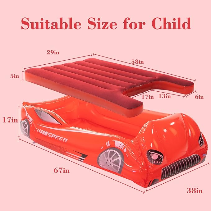 RAPTAVIS Kids Air Mattress Inflatable Toddler Travel Bed with Sides, Cot Sleeping Pad, Red