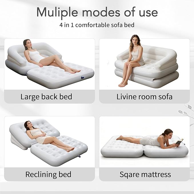Full Size Inflatable Sofa Bed with Air Pump,2-in-1 Blow-Up Couch and Folding Air Mattress Bed for Home,Camping,and Guests
