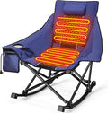 Slendor Oversized Heated Camping Chair, Folding Heated Rocking Chair with Padded Pillow, 3 Adjustable Heat Settings Portable Camp Chair for Outdoor & Indoor Use, NO Power Bank, Blue