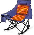 Slendor Oversized Heated Camping Chair, Folding Heated Rocking Chair with Padded Pillow, 3 Adjustable Heat Settings Portable Camp Chair for Outdoor & Indoor Use, NO Power Bank, Blue