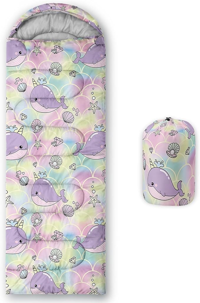 Kids Sleeping Bag for Boys Girls,Blue Ripples Print-Lightweight Warm Portable Outdoor Indoor-Waterproof Cold Weather Resistant Sleeping Bag for Camping Hiking