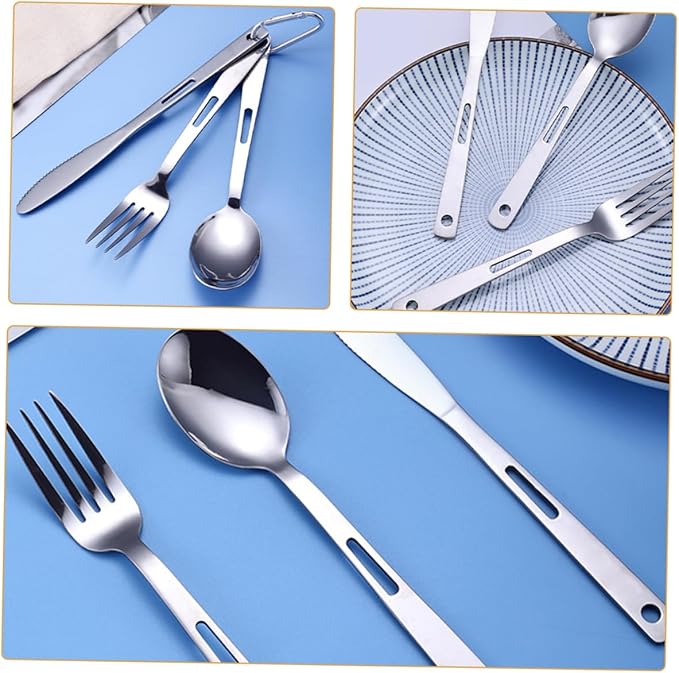 Yardwe 4sets Portable Stainless Steel Camping Cutlery Outdoor Tableware Fork Spoon and Cutter Compact Design for Easy Storage and Cleaning for Hiking and Picnics