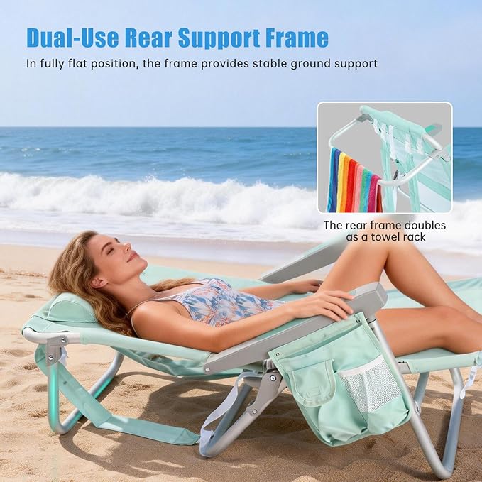 SUNNYFEEL Beach Chairs for Adults 2 Pack 5 Position Lay Flat, Portable Folding Backpack Beach Chair Heavy Duty with Cooler Bag, Cup Holder for Outdoor/Lawn/Picnic/Sand, Foldable Camping Chair