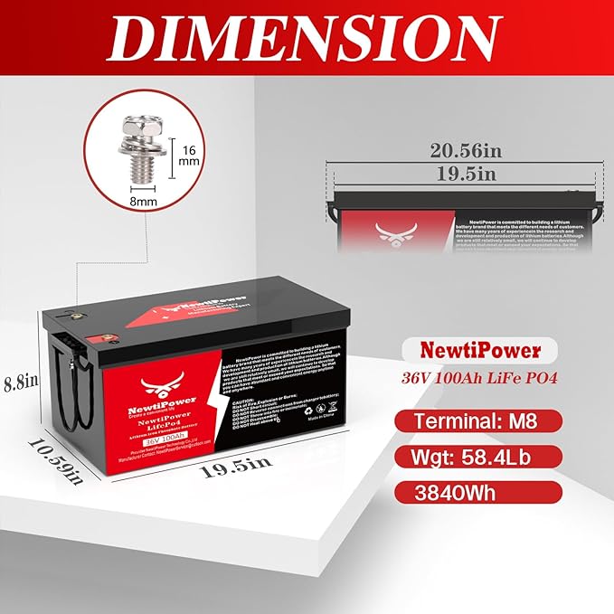 36V 100Ah Golf Cart LiFePO4 Battery with Charger, 3840Wh Lithium Battery with 200A BMS, Up to 10000+ Rechargeable Cycles, Perfect for RGolf Cart,Trolling Motor, Solar Power Storage (36V*100Ah)